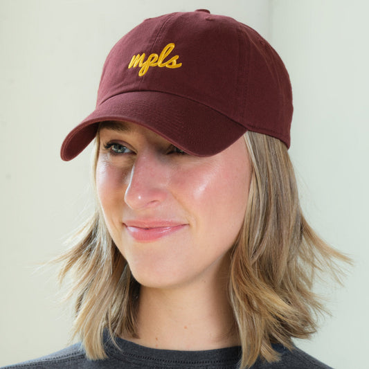 MPLS (Minneapolis) Script Hat- Maroon & Gold