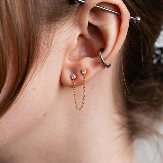 Double CZ Chain Studs