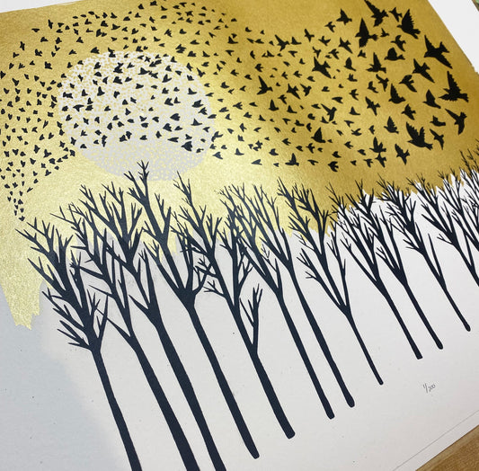 Golden Hour Flock | 24"x18" Silk Screen Print
