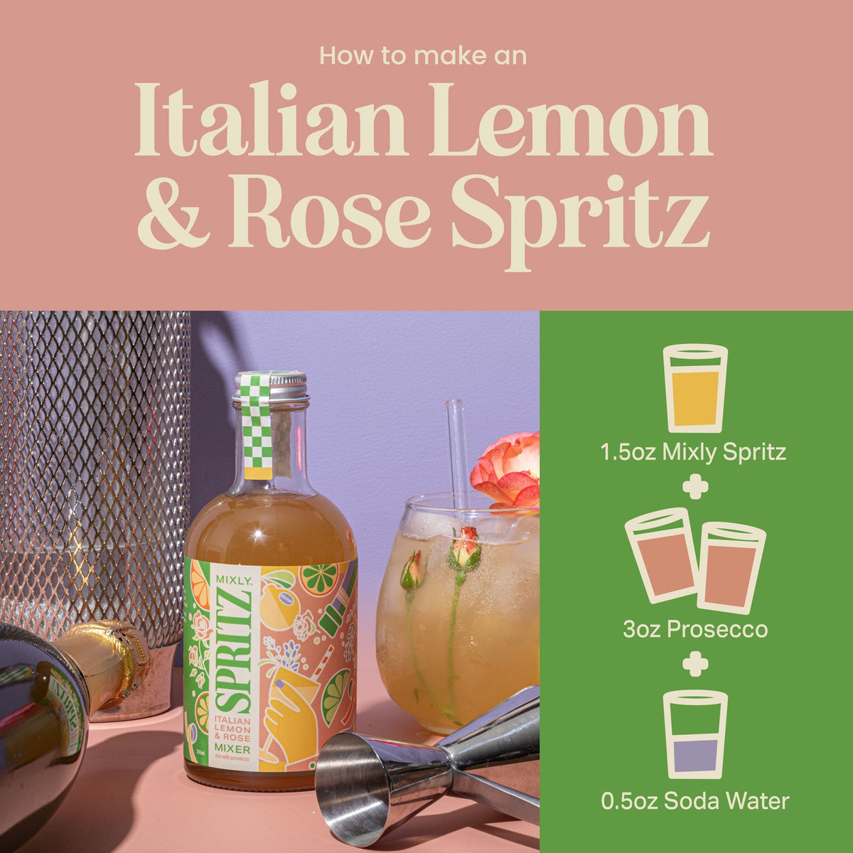 New! Italian Lemon & Rose Spritz | Non Alcoholic Cocktail & Mocktail Mixer