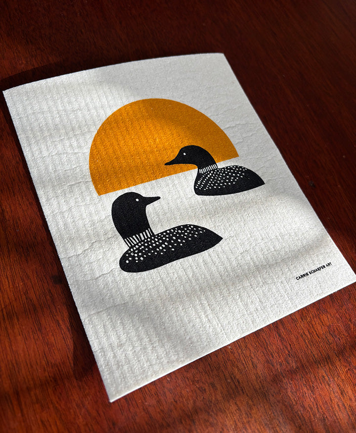 Swimming Loon Tea towel and Swedish Dishcloth Combo