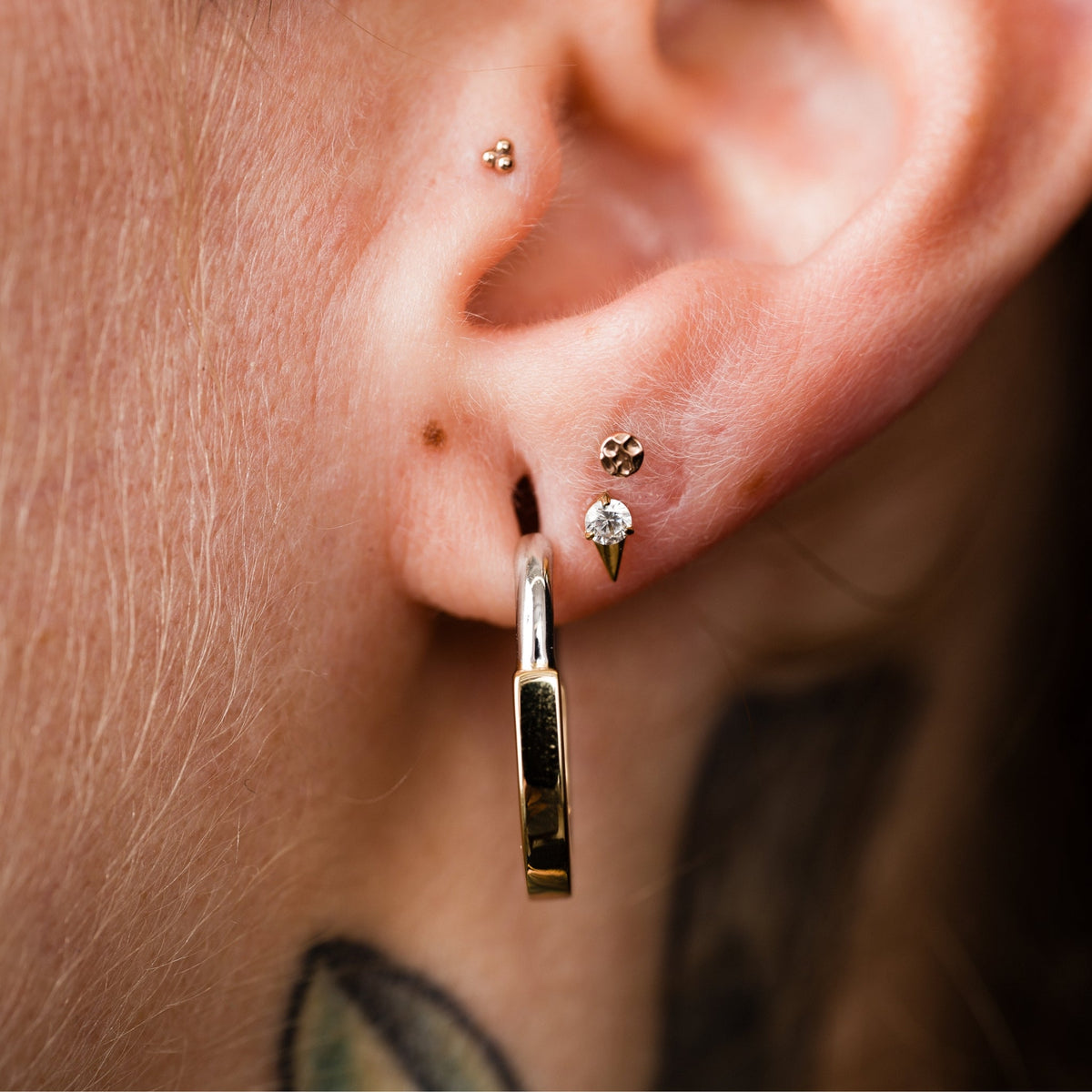 Mixed Metal Huggie Hoops