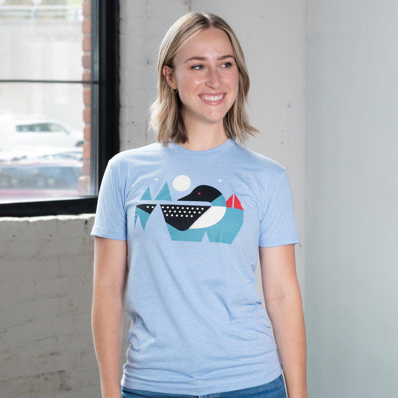 Loon Calls Women's Relaxed Shirt - Heather Columbia Blue